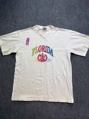 All Sport Vintage Florida Seahorse Graphic T-Shirt Women's L 44 White USA